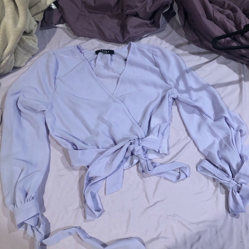 AKIRA Lavender Crop Blouse with Zipper and ties